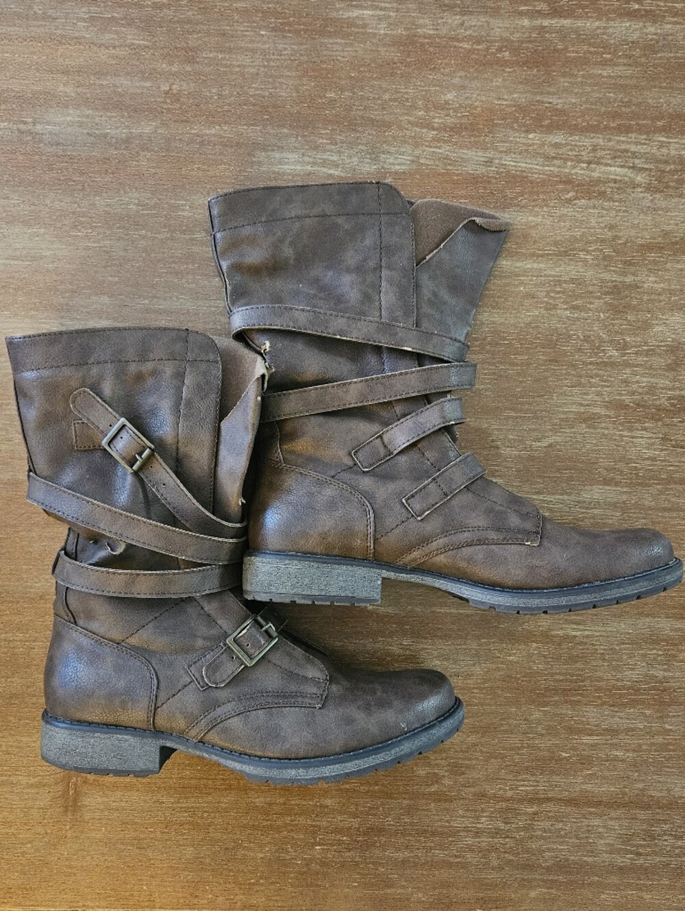 Madden Girl Brown Buckled Combat Moto Boots Crash Brown Size 9 Womens Boots